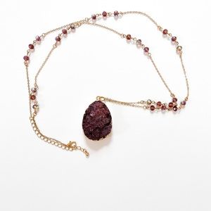 5/$25 Amethyst druzy costume necklace beaded gold